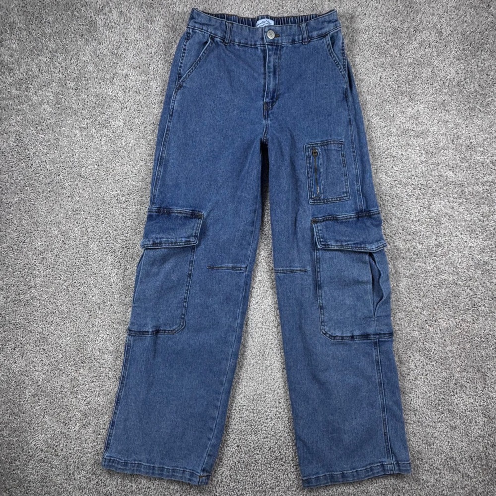 Vanilla Star Womens‎ Medium Wash Wide Leg Cargo Utility Jeans Size M  Blue